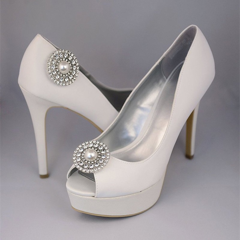Ruihfas 1 Pair Rhinesetone Pearls Shoe Clips Women's Round Crystal