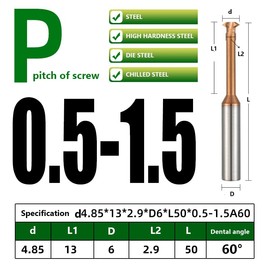 LUOCUT Thread Metric Thread milling Milling Cutter CNC Machine AlTiN Coating HRC60 for Steel (5pcs-D4.85 P0.5-1.5)