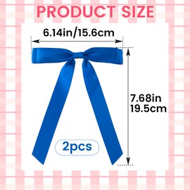 YALOJE 2pcs Large Bows Hair Clip, Long Tail Double Layer Hair Bow Alligator Clip, Non-Slip Satin Ribbon Bowknot Hair Barrettes for Women Daily, Weddings, Parties - Royal Blue