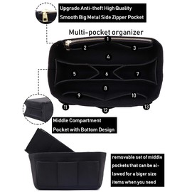 Felt Handbag Organizer,Insert purse organizer 8001 Black M