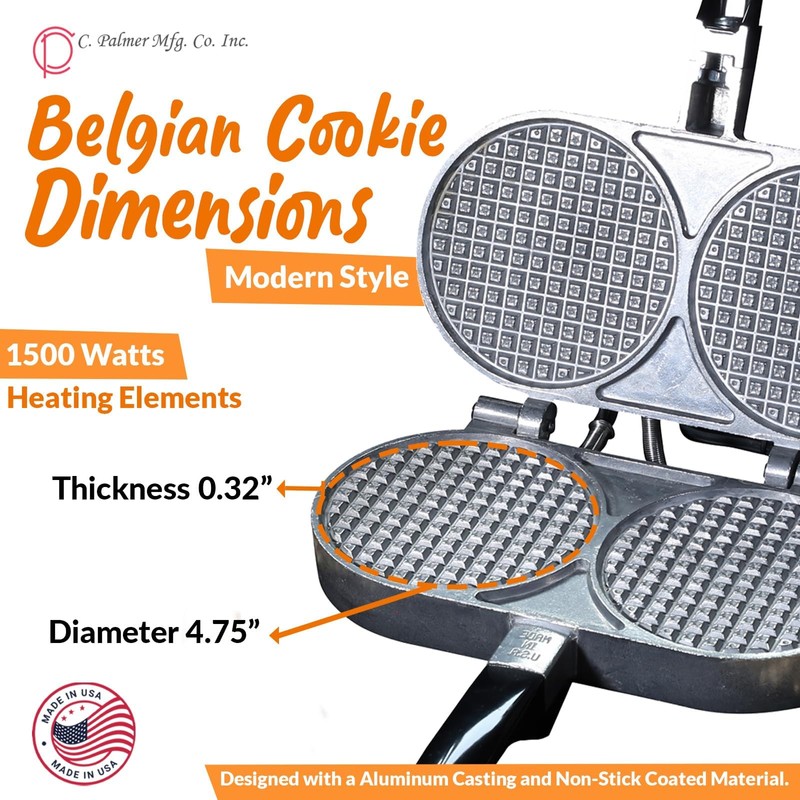 C Palmer Medium Belgian Cookie Iron, Model 1120, Made in