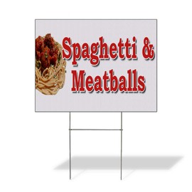 Weatherproof Yard Sign Spaghetti Meatballs Food Fair Truck Restaurant Red Lawn Garden Pasta 18x12 Inches 2 Sides Print