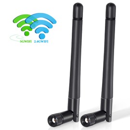 Bingfu WiFi Antenna RP-SMA WiFi Aerial 2.4GHz 5GHz 5.8GHz 3dBi MIMO RP-SMA Male Antenna (2-Pack) for WiFi Router Wireless Network Card USB Adapter Video Surveillance Monitor