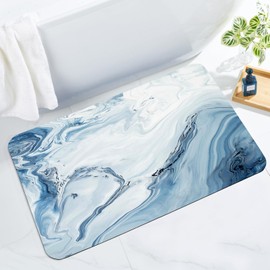 MitoVilla Blue Marble Bathroom Runner Rug, Modern Abstract Shower Floor Mat, Washable Non Slip Absorbent Carpet Floor Mat, 20" x 32"