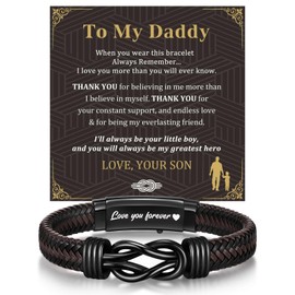 VNOX Gift for Men Infinity Bracelets for Men Brown Braided Leather Knot Mens Bracelet To My Man/Husband/Boyfriend/Son/Dad Bracelet Stainless Steel Engraved with Love You Forever Birthday Gifts