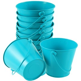 SHEUTSAN 10 Pack 4.7 x 4 Inches Mini Metal Buckets, Aqua Blue Metal Bucket with Handle, Metal Planter Pails Container, Decorative Small Bucket for Party Favors, Easter, Crafts, Gardening