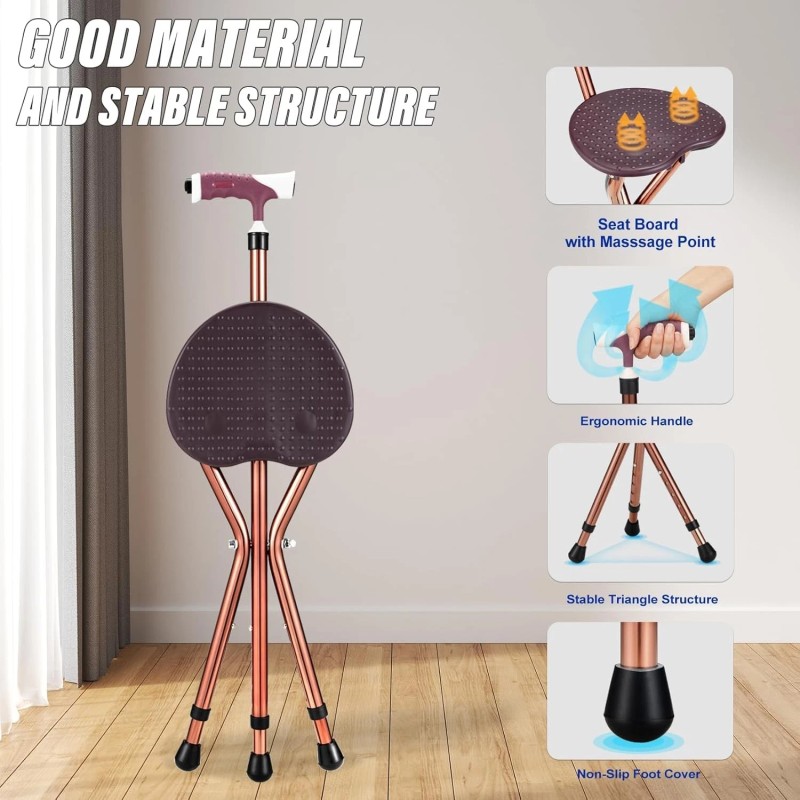 Bsrozki Folding Lightweight Walking Stick Cane with Seat Foldable Golf