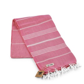 MSI-HOME 100% Organic Turkish Cotton Beach and Bath Towel, Peshtemal Towel Blanket, Quick Dry Sand Free, Oversized Light Compact, Diamond Weave, Prewashed, 71 x 39 Inches (Pink)