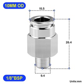 TAILONZ PNEUMATIC 304 Stainless Steel Male Straight 10mm Pipe OD x 1/8 BSP Push to Connect Fittings PC10-01 (Pack of 5)