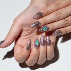 TENPAL Short Almond Press On Nails Aurora Translucent Black Stereoscopic Metal Shape Almond Nails Wearable Fake Nails With Glue 10pcs/Box Y2k Black Cool False Nails Press Ons Glue on Nails Short(S)