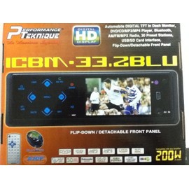 Performance Teknique 33.2" Blue TFT LCD Monitor, Flip-Down, 800 x 480 Resolution, Vehicle Overhead Video Monitor