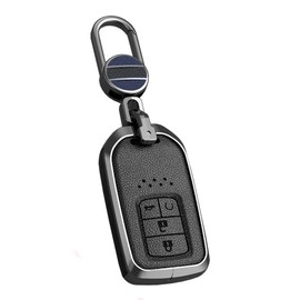 ontto 4-button Key Fob Protector Leather Key Skin Metal Key Shell Light Key Case Fit for Honda Crosstour Odyssey Black, Black, 4-btn