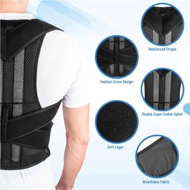 QSFH Adjustable Adult Corset Back Posture Corrector Spine Support Belt for Shoulder Lumbar Brace Improve Posture Posture Correction for Men WomenBlack-XXL