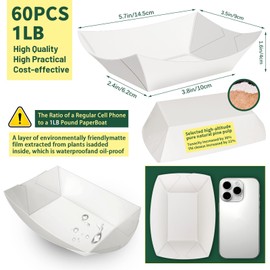 MotBach MotBach 60 Pack 1Lb Paper Food Boat Trays Disposable Paper Boat Plate Containers, White Kraft Food Serving Tray Boats Basket Bowl for Snack Popcorn Dessert BBQ Hot Dog Burger Sandwich Taco Fries Nacho