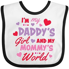 inktastic Valentine's Day I'm My Daddy's Girl and My Mommy's World Baby Bib White and Black 3995b