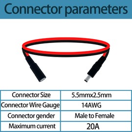 1.6ft DC Power Extension Cable 5.5mm x 2.5mm 5525 Connector 14AWG Male to Female Connection Cable for LED Strip Lights Surveillance Camera Solar Panel Outdoor Power Supply Router 2 pcs