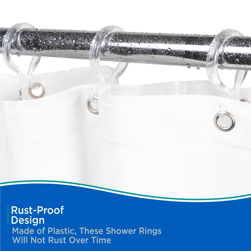 Kenney KN61211 Rust-Proof Smooth Plastic Shower Curtain Rings with Double
