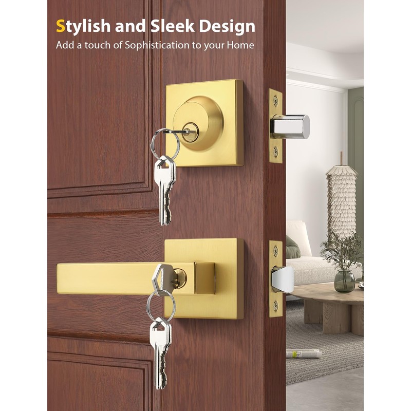 Tinewa Brushed Gold Keyed Alike Front/Exterior Door Lever with Single