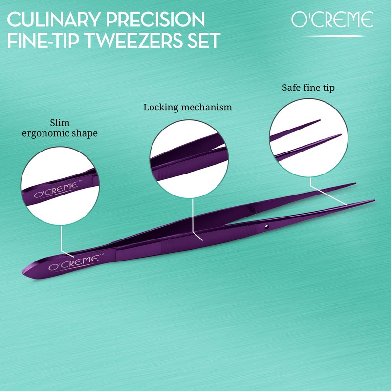 O'Creme Stainless Steel Precision Kitchen Tweezer Tongs 6.25" with Fine
