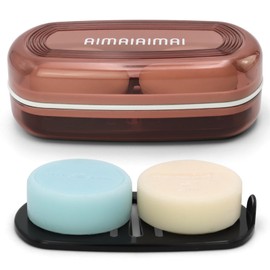 AIMAIAIMAI Bar Shampoo Holder, Travel Soap Container, Large Soap Box, Soap Dish with Draining Layer, Soap Case for Bathroom, Traveling, Gym, Camping (Red Style A-Large)