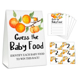 Guess the Baby Food Party Games, Baby Shower Game Set, 1 Standing Sign + 25 Answer Cards + 6 Number Cards, Little Cutie Gender Reveal Party Decorations Supplies -A07
