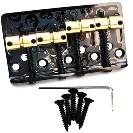 OVSAL Stainless Steel 4 String Fixed Engraved Electric Bass Bridge (Black)