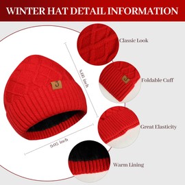 Winter Beanie Warm Hat Long Scarf Touchscreen Glove Set for Men&Women with Fleece Lined Skull Caps Neck Warmer Scarves for Cold Weather 3 in 1 Set (Red)