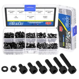 Glarks 330pcs M3 Black Nylon Hexagon Socket Screw, 4/5/6/8/10/12 mm Hex Socket Head Cap Screw, Nylon Allen Head Socket Drive Screws with Nuts and Washers