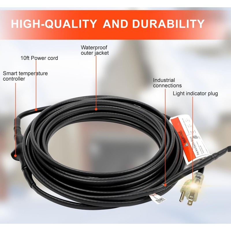 HEATIT 100ft Roof and Gutters Heating Cable with 10ft Lighted