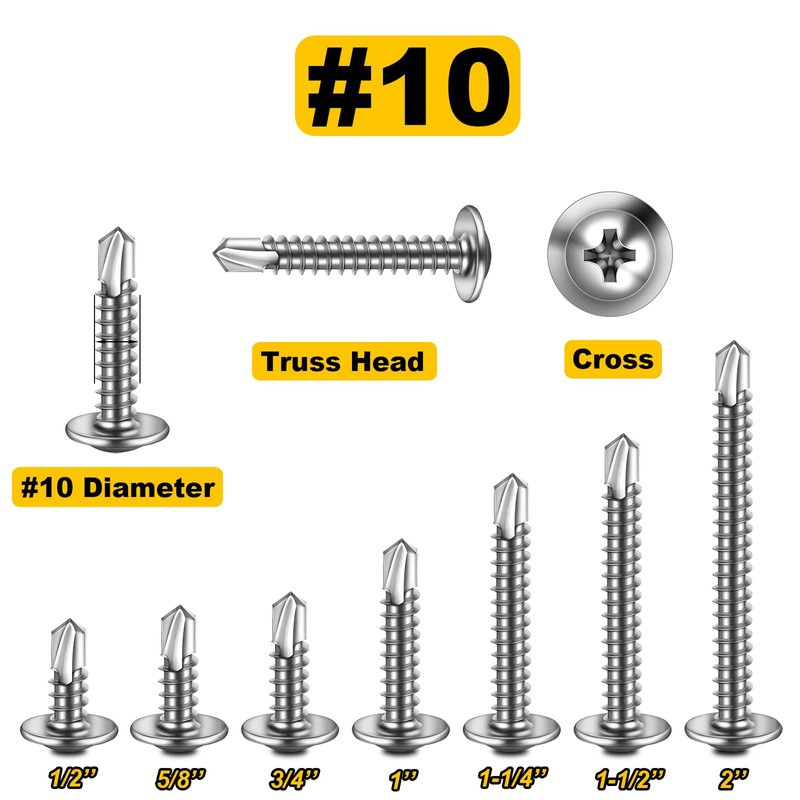 Mywish 100pcs #10×2" Self Tapping Screws for Metal, 410 Sheet
