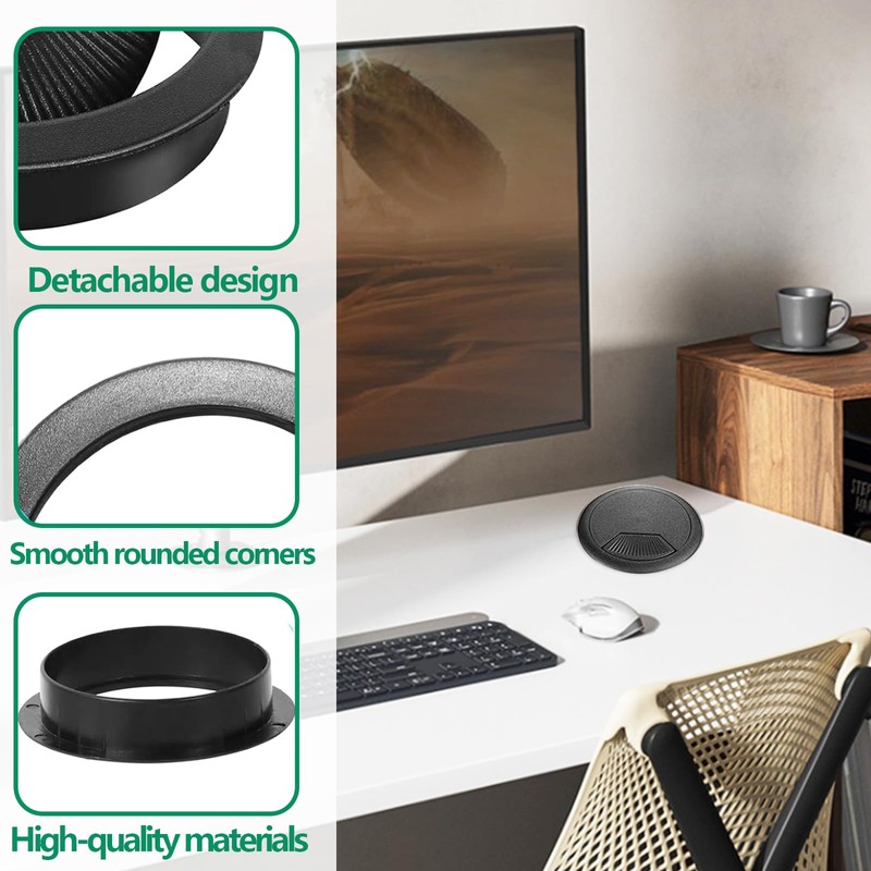 Cable Grommet Desk, Pack of 12 Black Cable Pass Desk