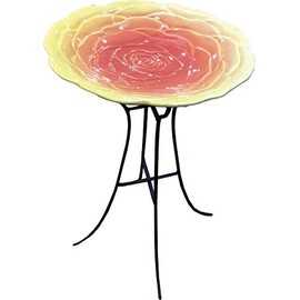 Harbor Gardens HQ77682357 22" High Ceramic Yellow Rose Bird Bath with Metal Stand