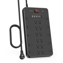 Fdtek Surge Protector Power Strip, 22 AC Multiple Outlets with 6 USB (1 USB-C), 6.5...