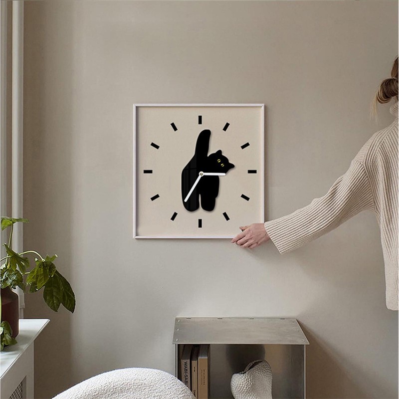 Wall Clock Innovative Nordic Style Cute Cat Pattern Silent Prevents