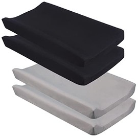 CaSaJa Diaper Changing Pad Cover for Baby Boys Set of 4, Snug Fit 4-Sided Contoured Changing Table Pad 16x31 16x32, Fitted Change Pad Sheet Gray and Black, 100% Silky Soft Breathable Microfiber