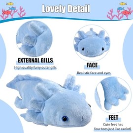 Axolotl Stuffed Animal, Cute Axolotl Plush Toy, 19” Soft Plushie Stuffed Animal Pillow, Kawaii Plushies for Kids Boys Girls Youth Gift (Blue)
