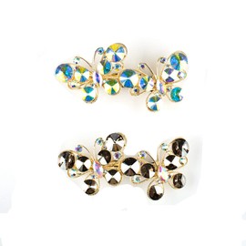 Sinide Rhinestone Butterfly Hair Barrettes, 2 Pack Luxury Jeweled Crystal Glitter Sparkly Metal Snap Hair Clips Automatic French Barrettes Headwear Hair Accessories for Women, Girls, Ladies