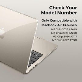 EooCoo Case Compatible with MacBook Air 13 Inch M5 M4 M3 M2 2026 2025-2022 A3449 A3240 A3113 A2681, Ultra Thin Hard Case Protective Snap Case Transparent Cover for Mac 13.6 - Crystal Light