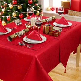Celebright Christmas Tablecloth - Rectangular 52 x 90 inches (132 x 228 cm) - Ideal for 4-8 Dinner Place Settings - Blizzard Snowflake Embossed Design - Red