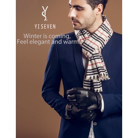YISEVEN Men's Touchscreen Lambskin Winter Leather Gloves Cashmere Lined Genuine Luxury and Hand Warm Heated Lining Belt Slim Hand Driving Motorcycle Work Gifts, Black 8.5"/M