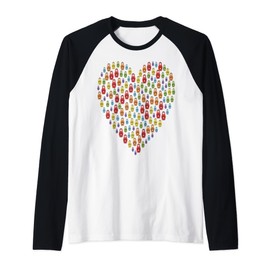Colorful Matryoshka Doll Heart Design Raglan Baseball Tee