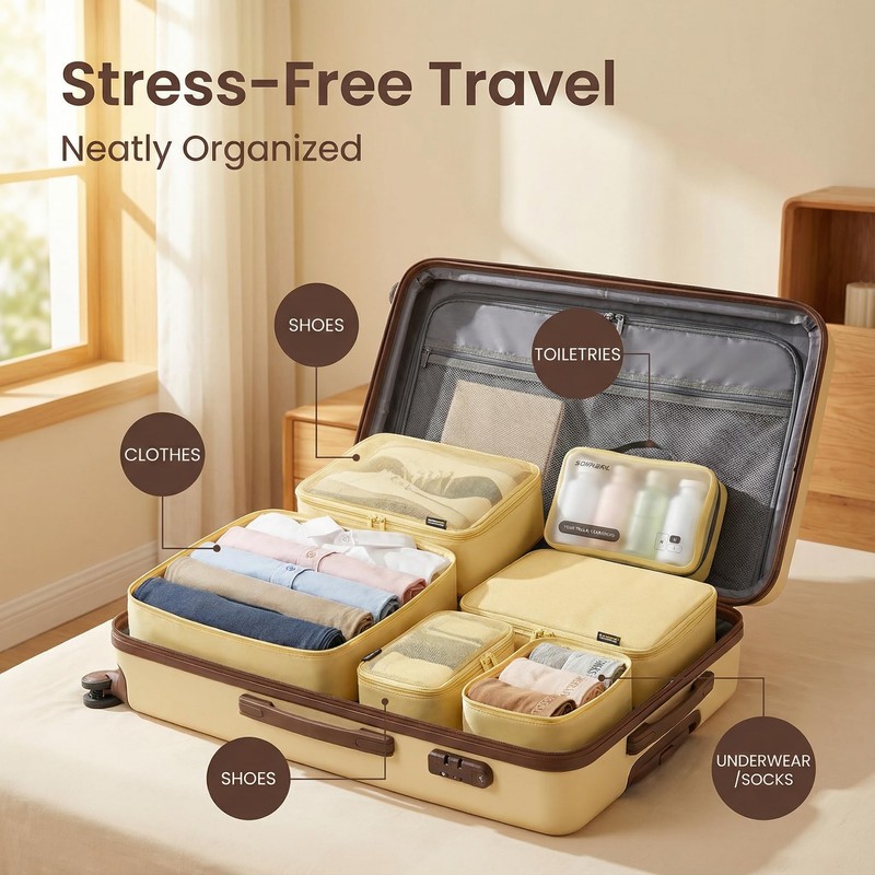 SOARSAIL 6 Set Compression Packing Cubes for 7–14 Day Travel,