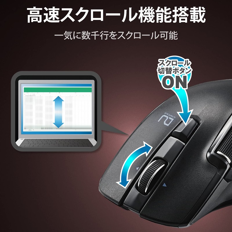 Elecom M-DWL01DBBK Mouse Wireless (Receiver Included) Large Size 6 Buttons