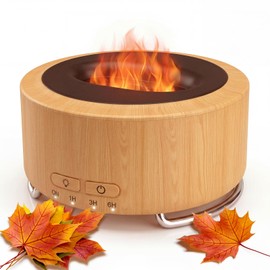 SOLEILHOME Essential Oil Diffuser for Home: 500ML Aroma Diffuser with Fireplace Flame Light & 9 Colors LED Improved - Quiet <25dB Cool Mist Humidifier for Bedroom Office Yoga Room
