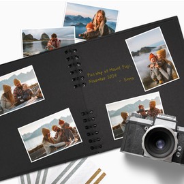 Remowith 20.5 x 20.5 cm 40 Pages DIY Scrapbook Photo Album Hardcover Kraft Blank Page Memory Book for Wedding Anniversary Family Baby Black