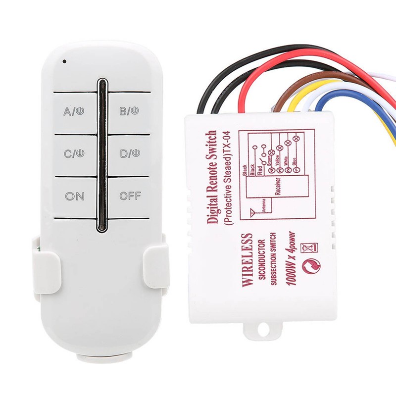ON/OFF AC180-240V Wireless Receiver Lamp Light RF Remote Control Switch(4Way