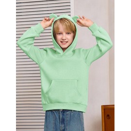 Haloumoning Baby Toddler Kid Boy Hooded Sweatshirts Fleece Hoodies Ear Hoodie Pullover Clothes with Pocket 1-8 Years Light Green