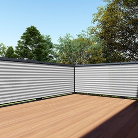 TANG 3' x 21' Gray White Stripe Balcony Privacy Screen Fence 200GSM Deck Fence Outdoor Privacy Cover Weather Resistant for Patio Apartment Deck Porch Backyard Railing Screen