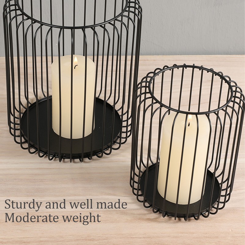Cage Candleholder Set Matte Black Metal Cylinder Modern Simple Bird