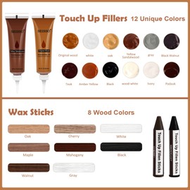 DEWEL Wood Furniture Repair Kit, 31 Pcs Scratch Repair Wood Filler, Wax Sticks with Wood Putty for Wood Floors, Scratches, Cracks, Hole, Laminate, Table, Bedposts